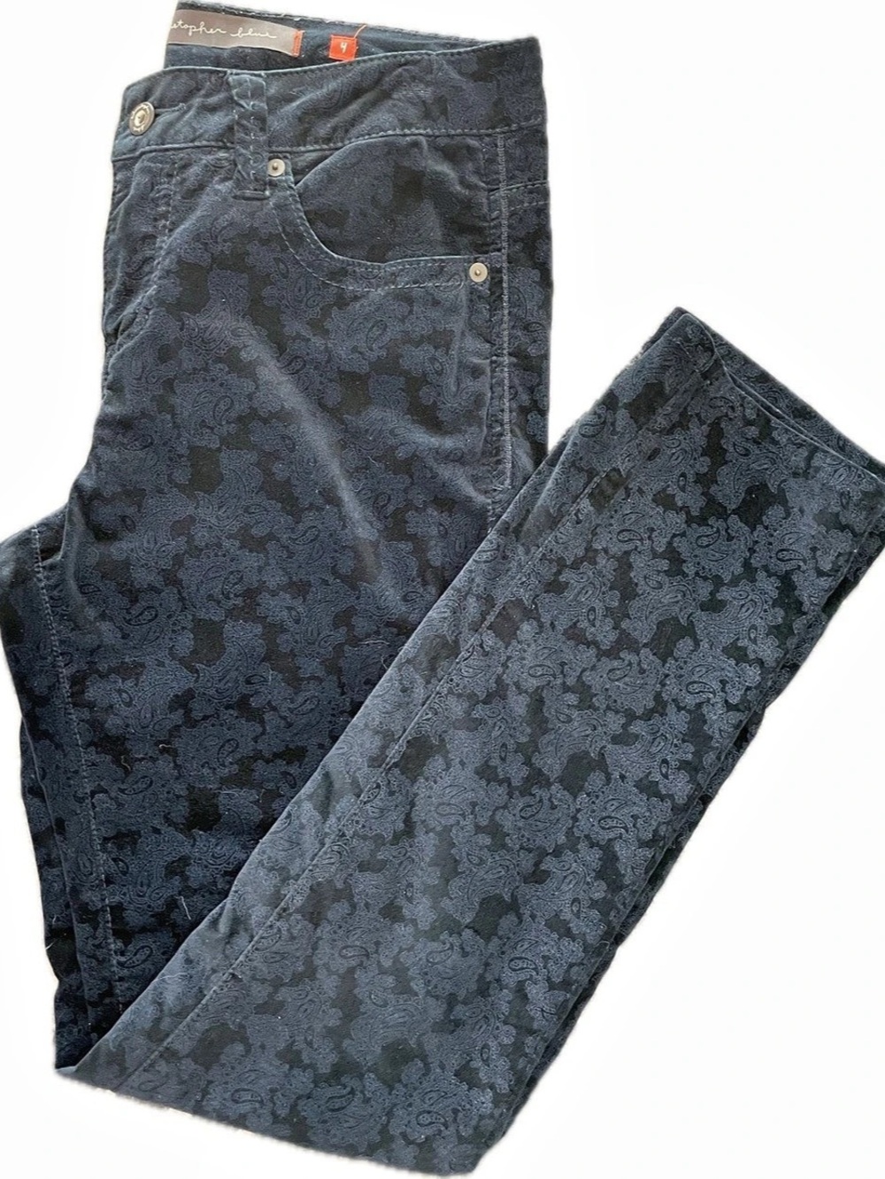 Christopher Blue Paisley Straight Leg Jeans Size 4